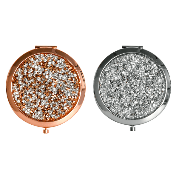 2st förstorande kompakt kosmetisk spegel rund handhållen reseficka smink spegelförstorande, minimix diamantmetall