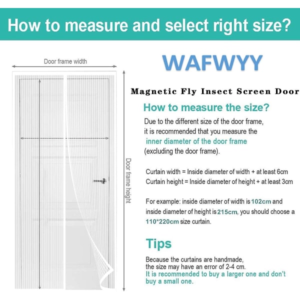 Magnet Fly Screen Door Insect Protection, No Drilling Magnetic Adhesive Curtain Installation, Magnetic Mosquito Net Closing, Full Frame, 80x210cm