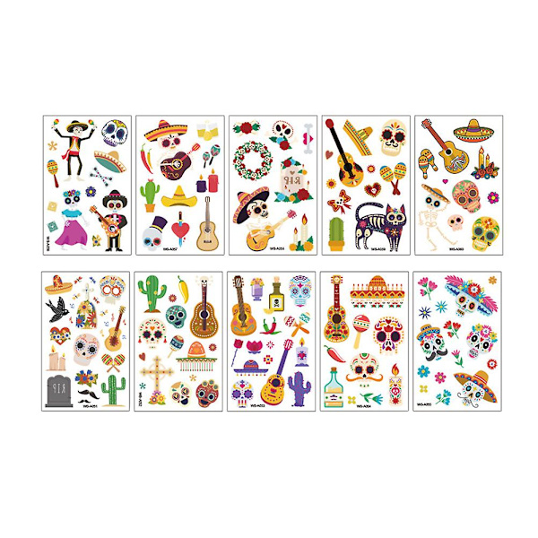 10 Ark Dekaler Bil Ansikts Tatuering Nageldekaler Halloween Kit Skalle Dekaler Anime Dekaler 12*7.6* 12*7.6*0.2cm
