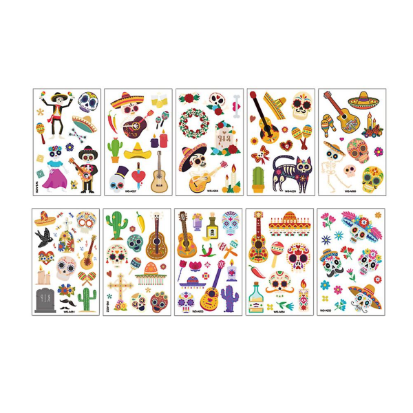 10 Ark Stickers Bilsticker Ansigts Tatovering Negle Stickers Halloween Sæt Skalle Stickers Anime Stickers 12*7.6* 12*7.6*0.2cm