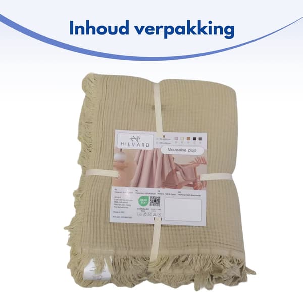 Mousselintæppe 100% Bomuld Blødt Åndbart Tæppe til Sofa Seng Rejse og Helårsbrug, Beige, 59 x 79 Tommer