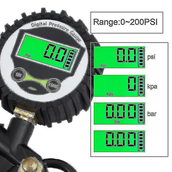 Digital Däcktrycksmätare 0-200psi Däckpump Tillbehör Tungt Luftkompressor Med LCD-Display Gummislang Snabbkoppling För Bil Tr