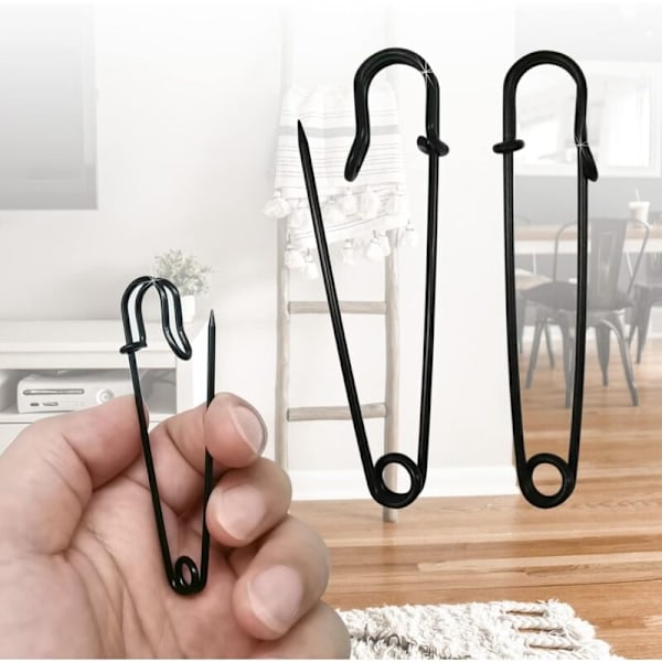 RY-30ck 7,5 cm säkerhetsnålar - för kläder, läder, canvas, filtar, hantverk, kjolar, kiltar - extra stora kraftiga säkerhetsnålar - Svarta