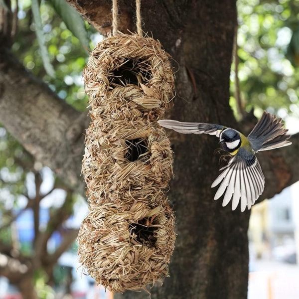 Hand Woven Hummingbird House,12" x 4" Outside Grass Hanging Bird Hut Garden Decor Bird Roosting Pocket Nest for Audubon Finch Canary