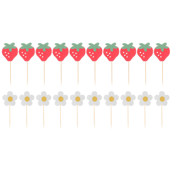 20 st Blommor Dekoration Frukt Födelsedag Foto Rekvisita Jordgubbsprydnad Cupcake Tandpetare Blandad färg12x4,3cm Assorted Color 12x4.3cm