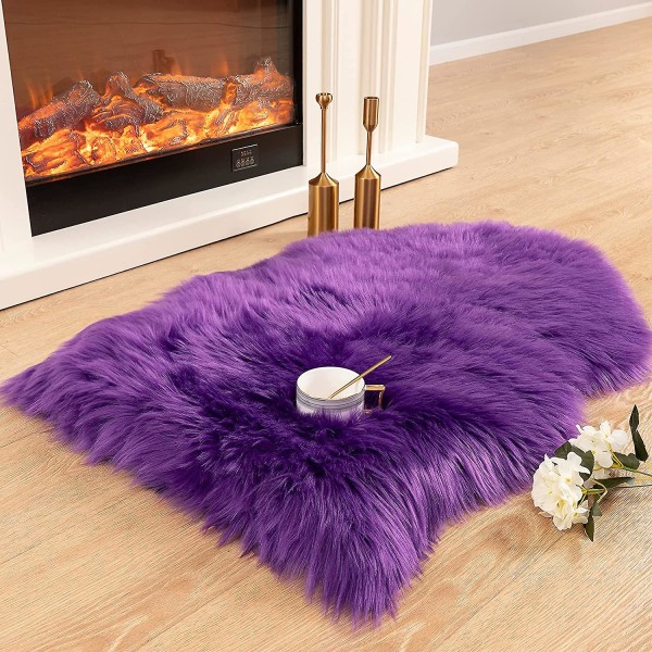 Luksuriøst stoltrekk i imitert saueskinn Seteputepute Plysjpelstepper for soverom, 2 fot X 3 fot, Hvit2 x 3 fot Lilla 2 x 3 ft Purple