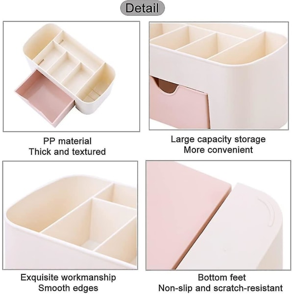 Skrivebords Makeup Organizer Skuffer, Kosmetik Opbevaringsboks Inddeling Kontor Skrivebordsorganisator (pink)