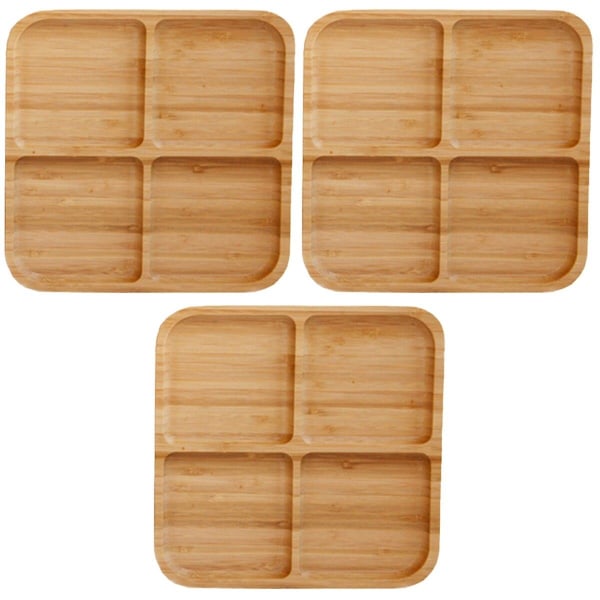 3 stk. 4 Rudes Bambus Snacktallerken Snacktallerken Frugt Brødbakke Tallerkener - Størrelse L3pcs25x25x2cm 3pcs 25x25x2cm