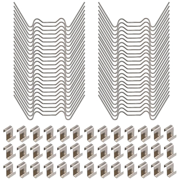 100 stk Drivhusklips for Glass, Rustfritt Stål Drivhus Glassrute Festesklips Inkluderer 50 stk Glassklips med Trådklips