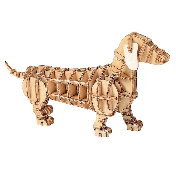 Träpussel Handgjort Montering 3D Modell Montering Modell Leksak Trä Hund Pussel Kit Trä Färg 13.5X7.5CM Wood color 13.5X7.5CM
