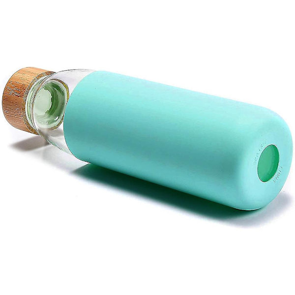 500 ml Glasvattenflaska med bambulock och silikonfodral - Enkel design
