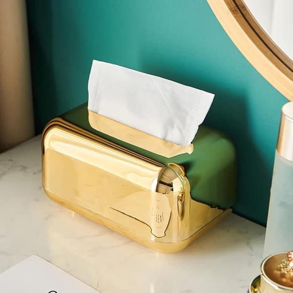 Guld Tissueboksbetræk med Elegant Belægning, Holdbar ABS Rektangulær Servietholder til Stue Badeværelse Kontor Bil, 18x12cm