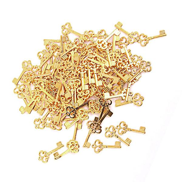 100 Pcs Retro Dangle Charm Skeleton Key Decor Tibetan Silver Alloy Charms Earring Diy PendantGolden