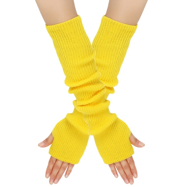 Kæshmirblandede Armvarmere Vinter Fingerløse Handsker Strikket Vanter Håndledsvarmer med Tommelhul til Kvinder yellow One size fits all