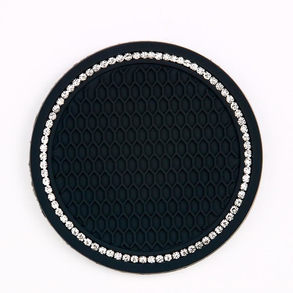 Bilunderlägg, universal bilmugghållare i silikon, insatsunderlägg med knappklistermärke, halkskyddande glänsande kristall-rhinestone-bildelar (6st, svart)