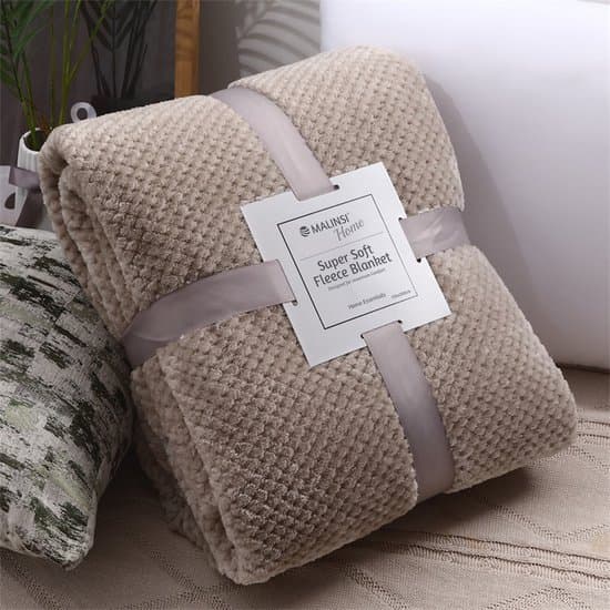 Malinsi Fleecetæppe Superblødt Hyggeligt Tæppe til Sofa Seng Maskinvaskbart Ikke-fnuggende Gave til Mænd Kvinder, Beige 150x200cm