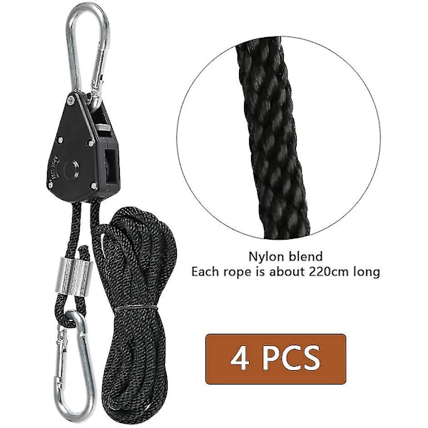 Spärrhake Rep Plast Trissa 1/8 Belysningsarmatur Lanyard Spärr Växtlampa Sling Justerbar Repspärr 4 Stycken