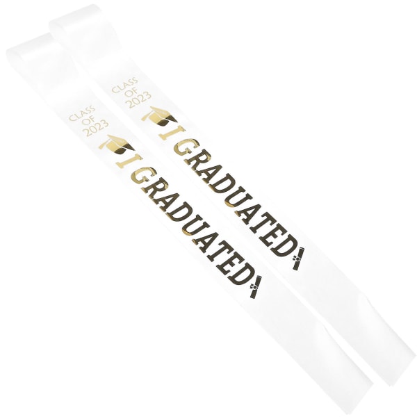 2 stk. Graduation Fest Sash Kreativ Graduation Sash Senior Year Fest Tilbehør Hvid 160x9.5cm White 160x9.5cm