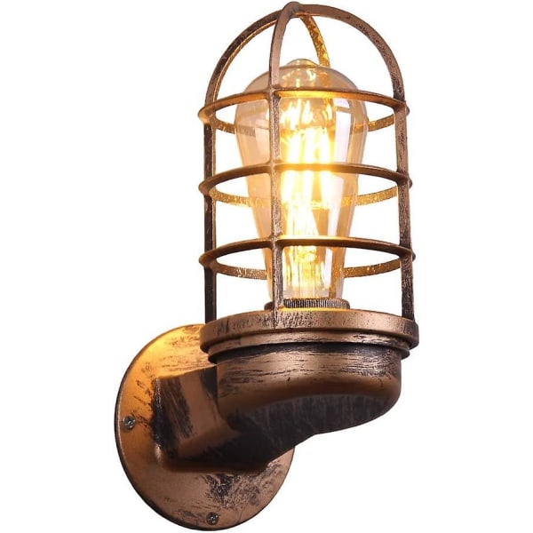 Retro væglampe Vintage industriel belysning Rustikke lampetter Tråd Metalbur Væglampe Indendørs hjem Retro lysarmatur (rustfarve) (uden pære)