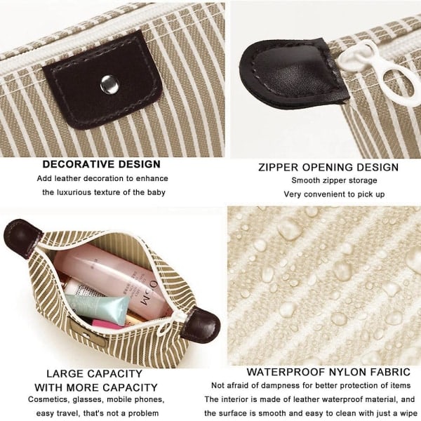 Vattentät nylon toalettväska för hudvårdsprodukter, enkel resväska, tvätt, randig Jiaozi kosmetikväska beige