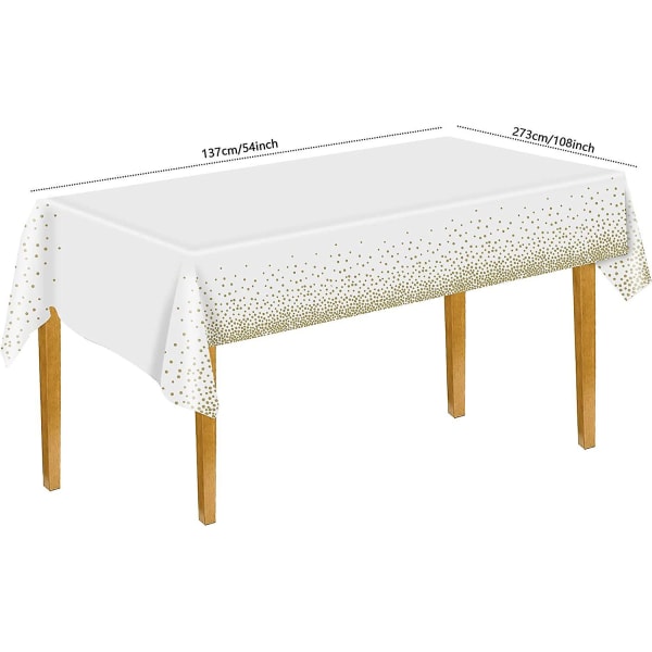 1 Hvit Gullprikket Dug + 1 Svart Gullprikket Dug, 137*274cm Rektangulær Dug, Plast Dugdekke For Festival Bursdag