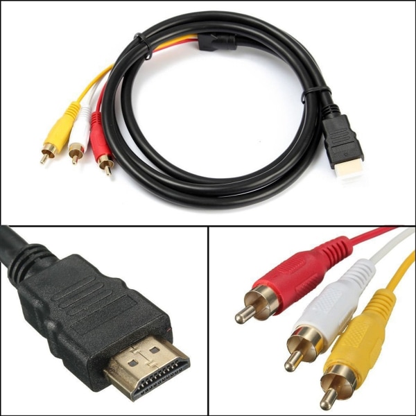 HDMI-RCA-kaapeli, 5ft/1.5m HDMI-uros 3RCA AV-komposiitti-uros M/M liitäntäsovitinkaapelin johdinlähetin TV:lle HDTV:lle DVD:lle