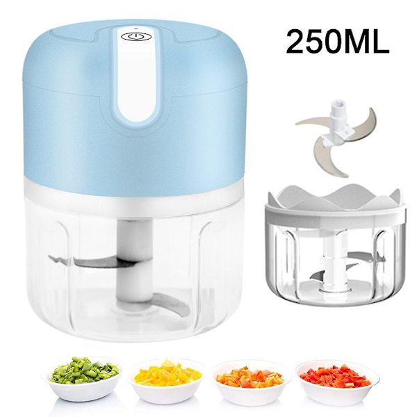 Elektrisk Mini Hvidløgshakker Lille Trådløs Madprocessor Bærbar Mini Hvidløgshakker Blender Kødhakker Vandafvisende USB Opladning Til Ingefær Løg Blå Blue