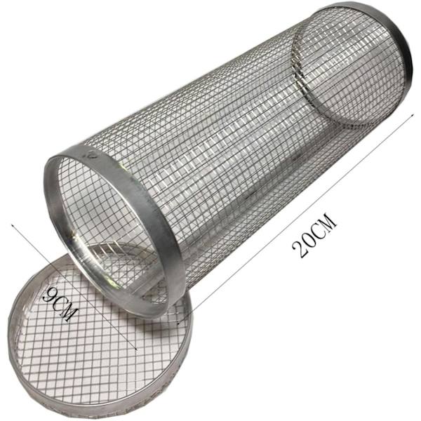 BBQ-verkkoputki, tarttumaton grillipussi, grillkori ruostumattomasta teräksestä irrotettavalla verkkokannella BBQ ulkogrillipussi kaloille, vihanneksille (S (20X9X9 cm))
