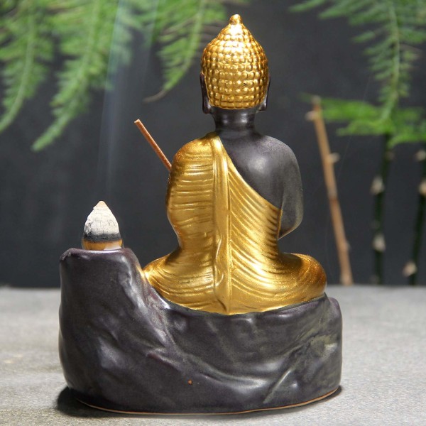 Gylden Buddha Tilbageflydende Røgelse Røgelsebrænder Kaskaderende Røgelseholdere Hjemmedekoration Statue Ornamenter Gave