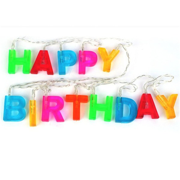 Tillykke med fødselsdagen LED-lys, flerfarvede lysende bogstaver til fødselsdagsfest hængende dekorationer (1,2" bogstavstørrelse, 3' lang, dej