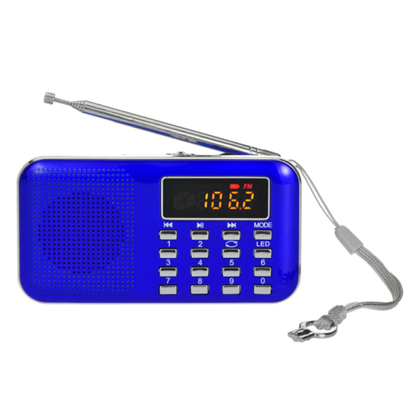 (Blå-oppgradert) Mini Digital AM FM-radio Mediehøyttaler MP3-musikkspillerstøtte TF-kort/USB-disk med LED-skjermvisning og Emerg