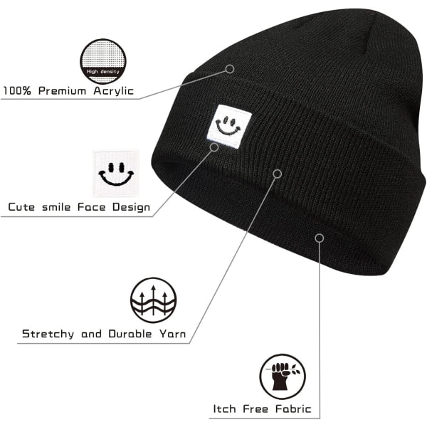 RYI)Strikket Beanie-lue for menn/kvinner 2-pakning svart/hvit