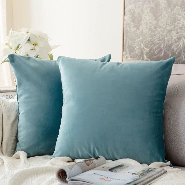 Sæt af 2 Dekorative Fløjls Pudebetræk Sofa Pudebetræk Super Glat Blød Behagelig Dekoration Hjem Stue Soveværelse Til Sofa 60x60cm Blå Pu