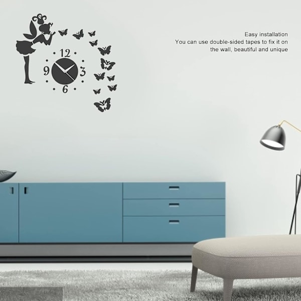 Självhäftande väggklocka, DIY väggklocka dekal, innovativa 3D-väggdekaler, heminredning (Silver)