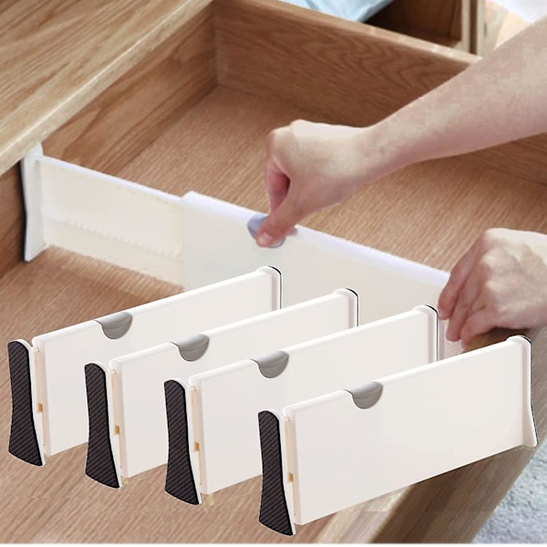 Skuffdeler (sett med 4) Justerbare Skufforganisatorer, (27,8 - 43,5 cm) Kjøkkenskuffdeler for Soverom, Skuff, Kontor