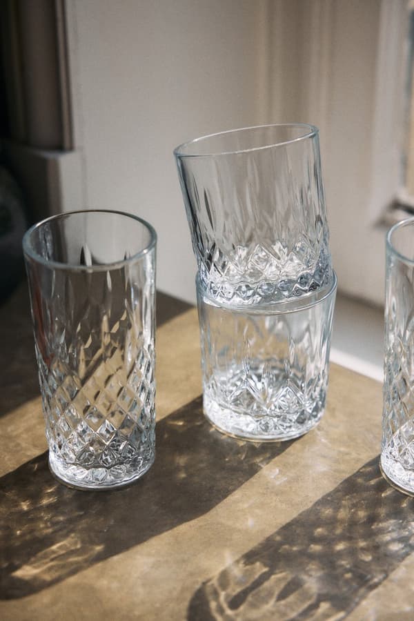 Mammoet Rose dricksglas set om 6, 33 cl kristallslipade glas för vatten, cocktail, whisky, diskmaskinssäkra, klara