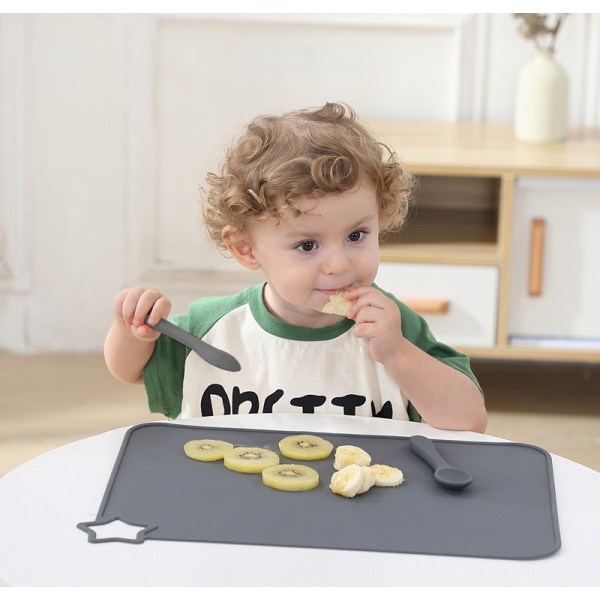Silikondekke for baby og barn, flekkbestandige, sklisikre småmatmatte for småbarn Spisematte med 2 pakker (mørkegrå/lysgrå)