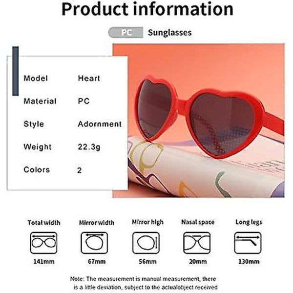 Hjerte Solbriller For Kvinner Menn Festival Party Rave Lysendrende Hjerte Effekt Diffraksjonsbriller Uv400 Beskyttelse Svart Rosa Black pink