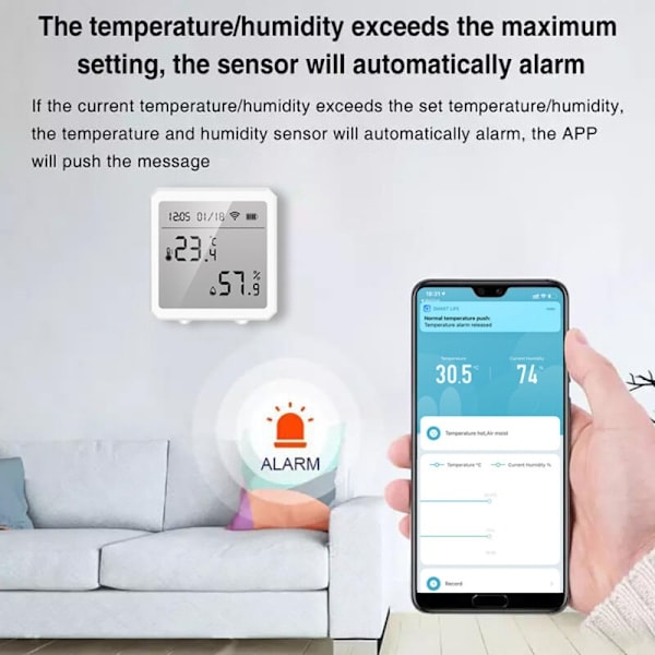 Intelligent Temperatur- och Fuktighetssensor - Termometer och Trådlös WiFi Hygrometer för Hemmet, Kontrollerad via Alexa App_RY
