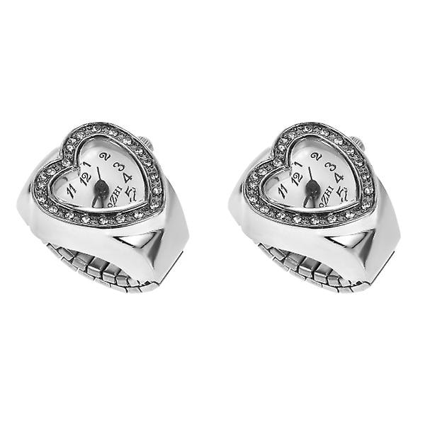 3 stk Elastiske Finger Ring Ur Hjerteformet Kvarts Ur Retro Ur Til Mænd Kvinder 2 stk 2,5X2,5CM 2 pcs 2.5X2.5CM