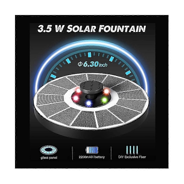RYO_Solar Fontæne, 3.5W Flydende Solar Fuglebad Fontæner Solar Fontænepumpe til Fuglebad, Have, Dam, Pool, Terrasse