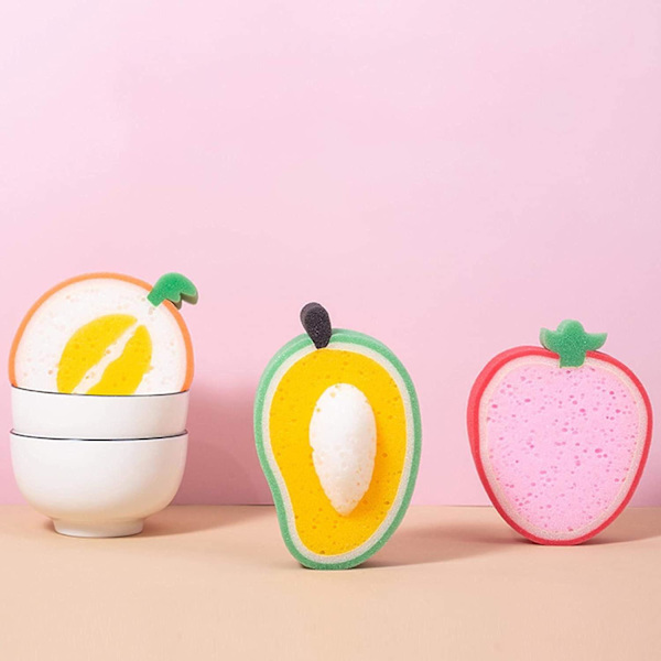 Kestävä, naarmuuntumaton astianpesusieni - söpö piirretty, uudelleenkäytettävä hankauslevy keittiöön ja kotikäyttöön - Cantaloupe 2 kpl Cantaloupe 2 Pcs