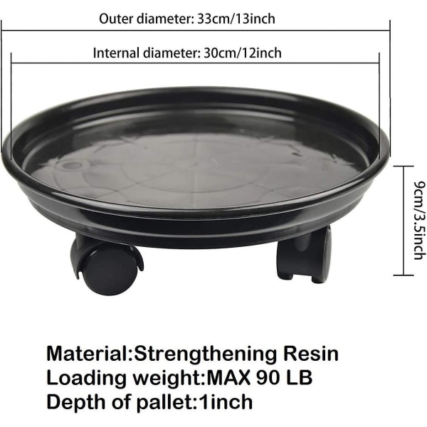 Pakke med PP-harpiks blomsterpottestativer med 4 universelle hjul, flytbar støttebakke til blomsterplanter til have/indendørs/udendørs