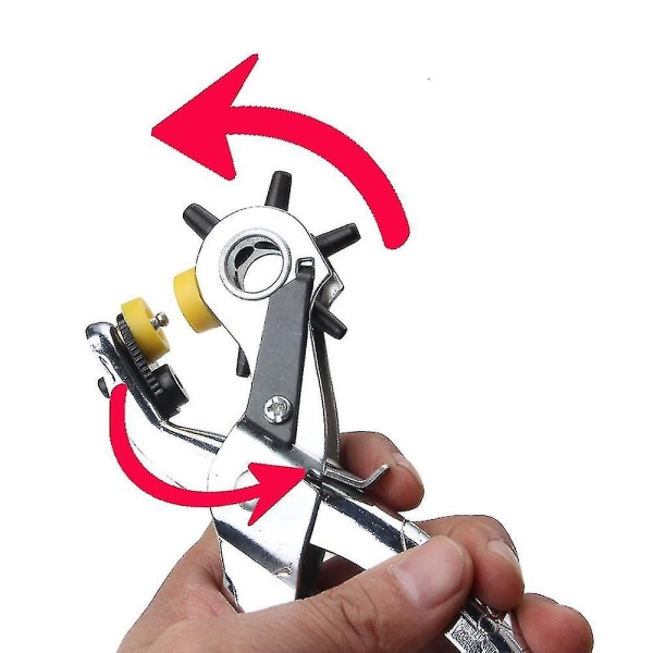 Lærpunch med roterende punch og multi-størrelse tips Multifunksjonell punchtang Lærbelte punchtang 30*11*2.5cm Sølv Jiujiuso