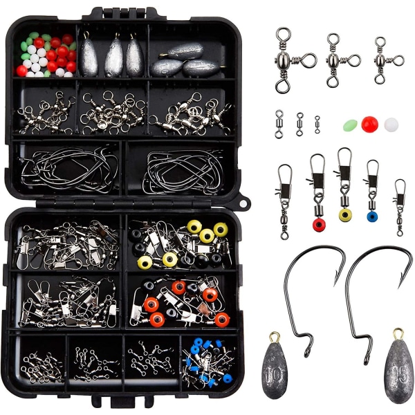 160-dels Fisketackeltillbehörssats, Tacklebox med Krokar, Pärlor, Swivels, Pluggar, Kopplingar