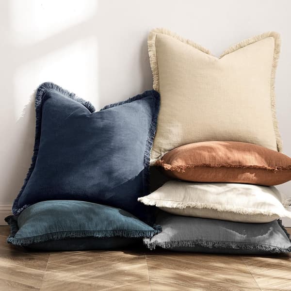 Sæt med 2 Boho Pyntepudebetræk 45x45 cm Blød Vasket Bomuld med Kvastkant Blå Pudebetræk til Sofa Stue Soveværelse Sengeindretning
