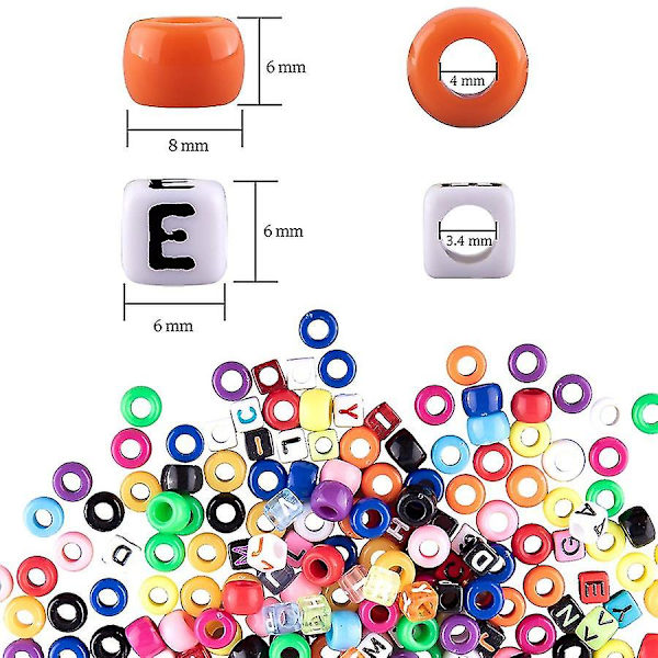 1000 Stk Armbandspärlor ABC-Pärlor Bokstavspärlor med 8 Rullar Färgglada Elastiska Snören