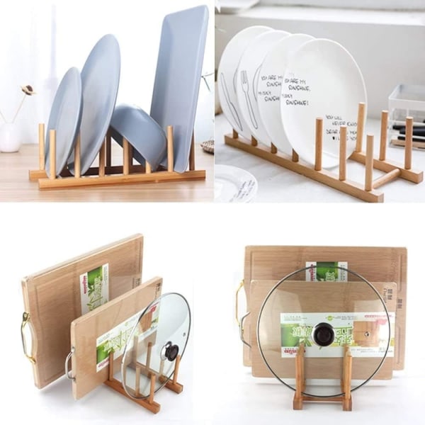 Bambuinen puinen astiahyllylautanen pidike Kompakti keittiön säilytyskaappi Astian/lautasen/kulhon/kupin/kattilan kannen/leikkuulaudan organizer