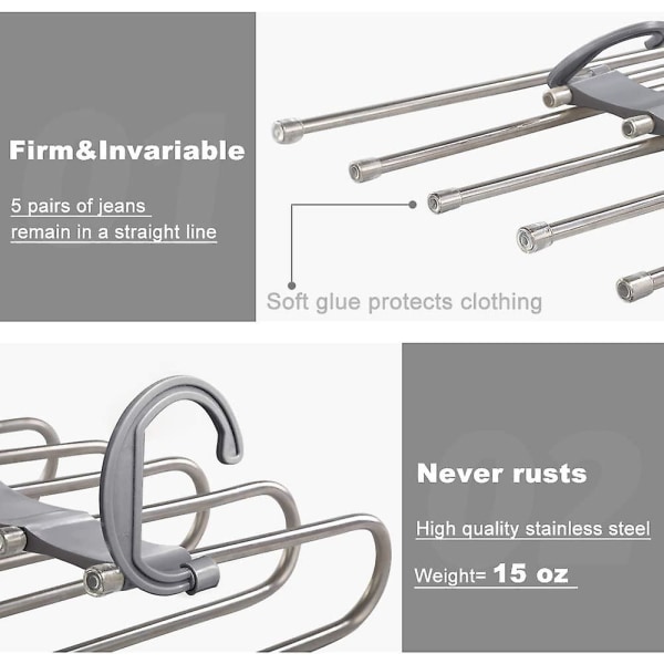 Byxhängare Multi-lager Hängande Byxor 5 i 1 Byxställ Rostfritt Stål Byxhängare Vikbart Förvaringsställ Platsbesparande Förvaring För Byxor Grå Grey