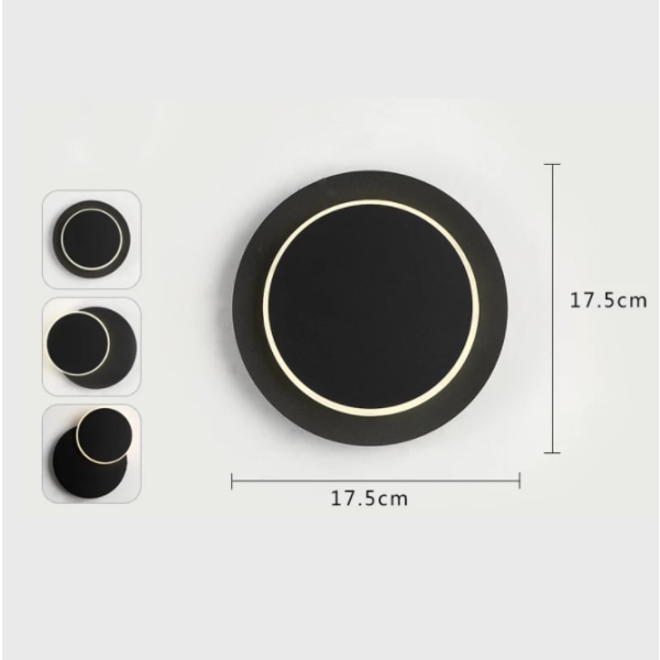 LED vegglampe i smijern med roterende design, nattlampe for soverom, interiørdekorasjon, svart